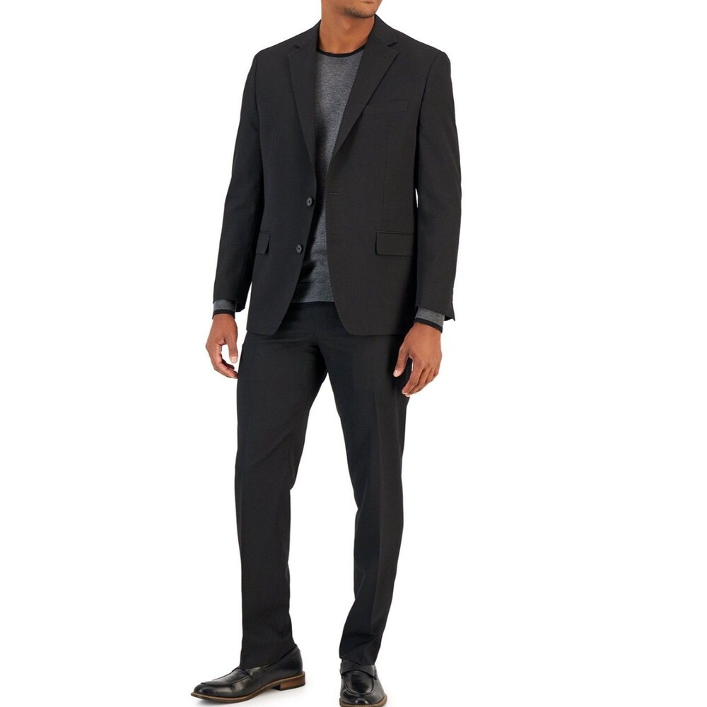 $395 NEW VAN HEUSEN Mens 40S Solid Black Soft 2 Piece Suit W/ Dress Pants 33x30